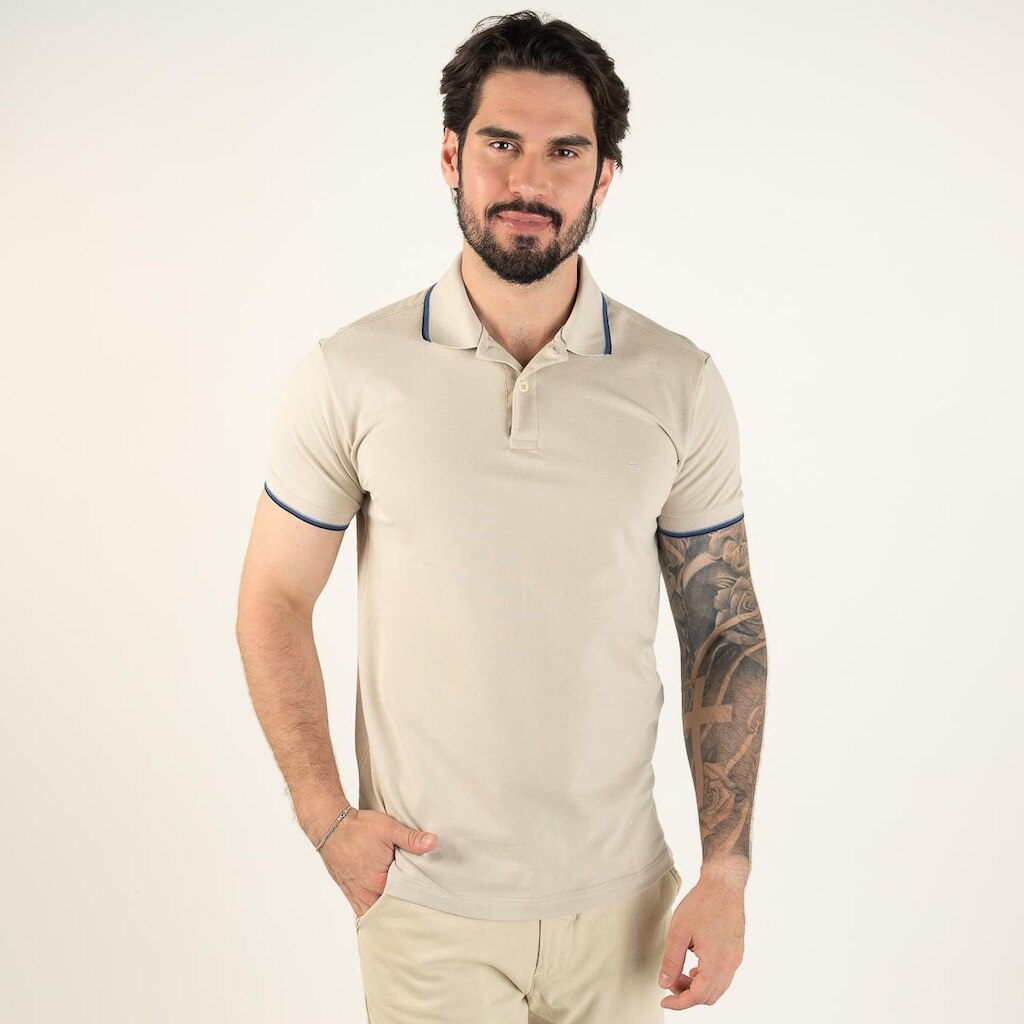 Camisa Polo Aramis Bege Frisos Azul