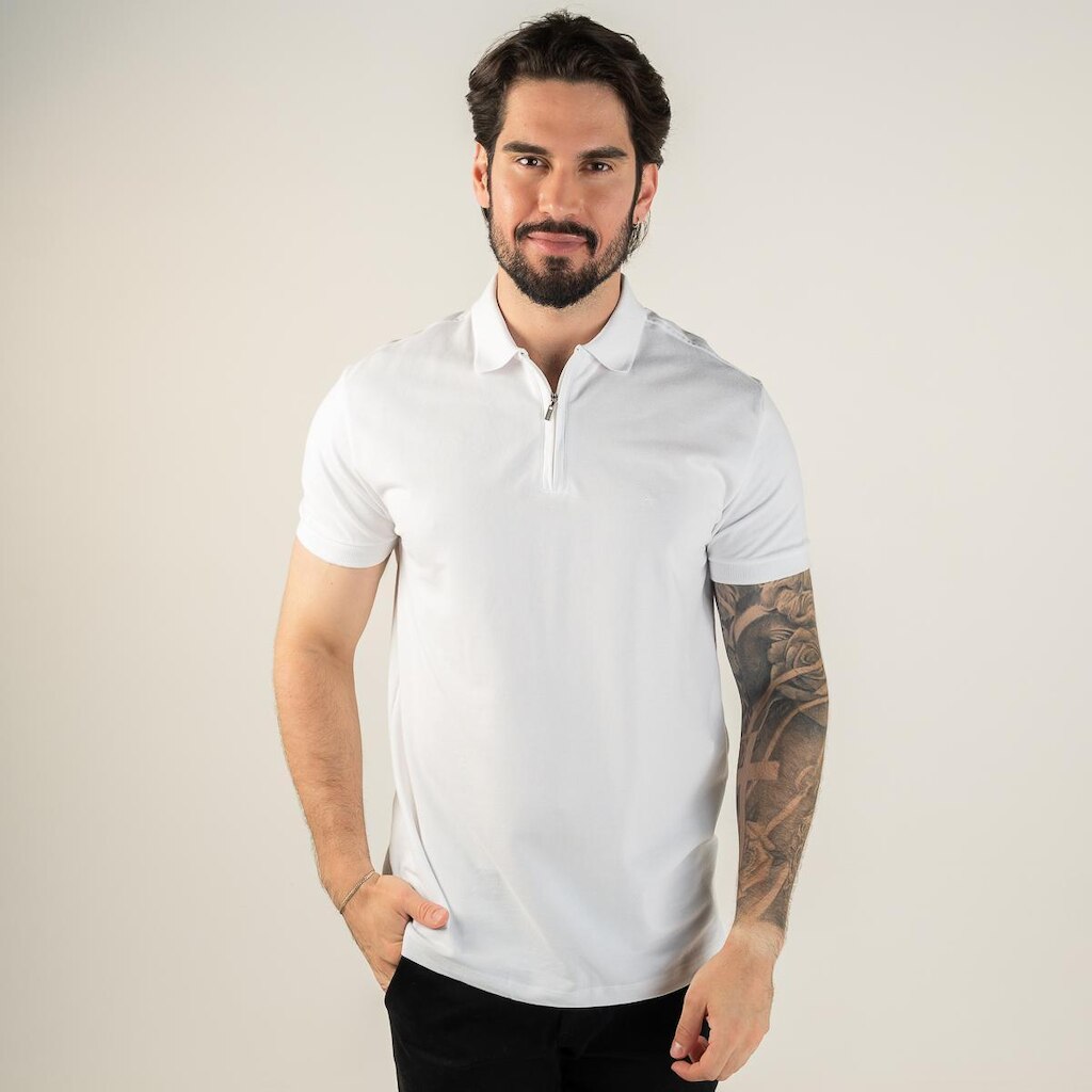 Camisa Polo Aramis Zíper Monocromática Branca