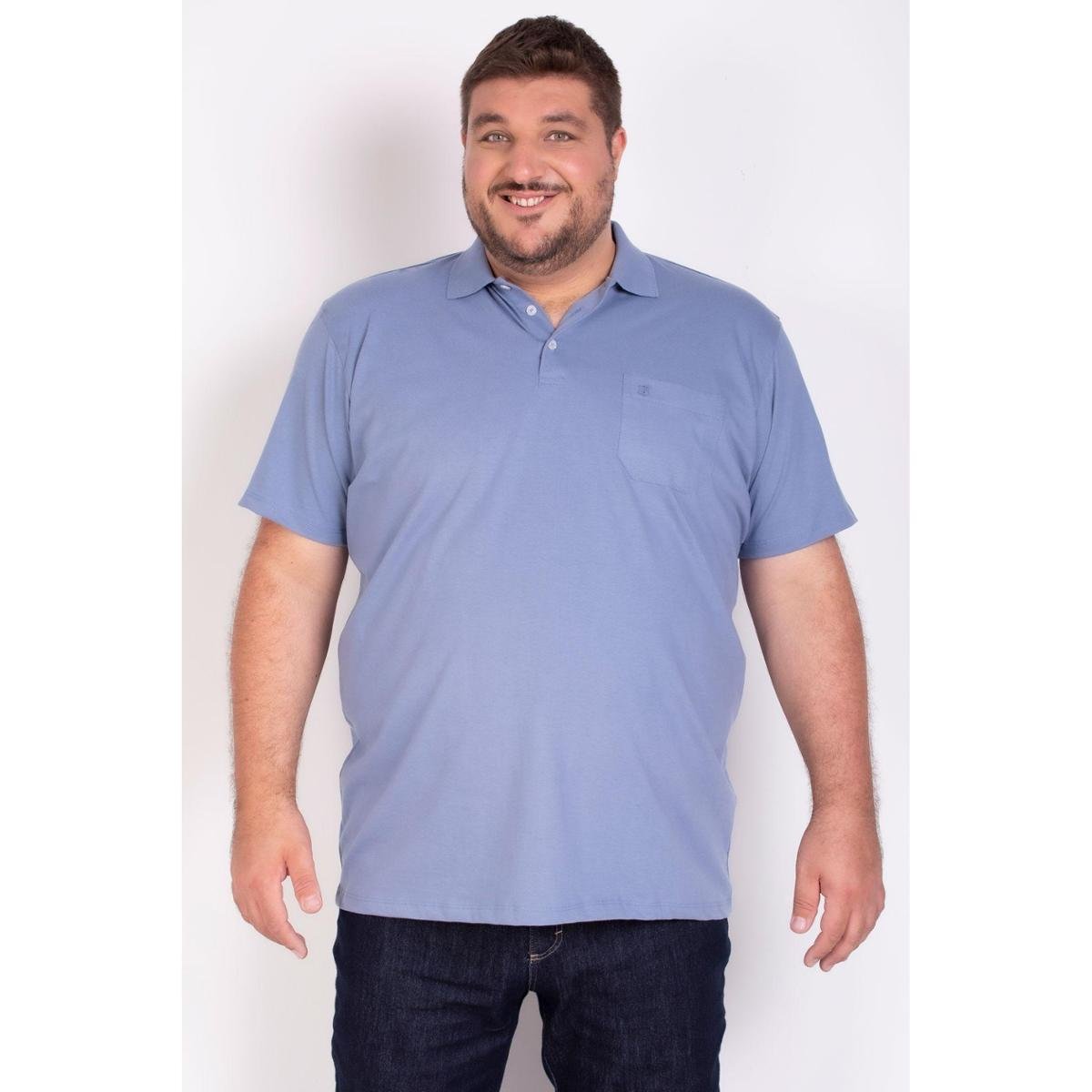 camisa polo azul com bolso