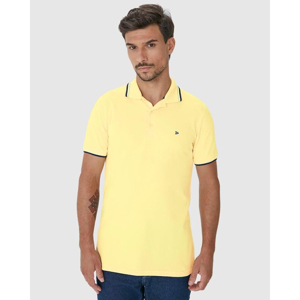 Camisa Polo Básica Masculina Em Piquet Premium Amarelo - G