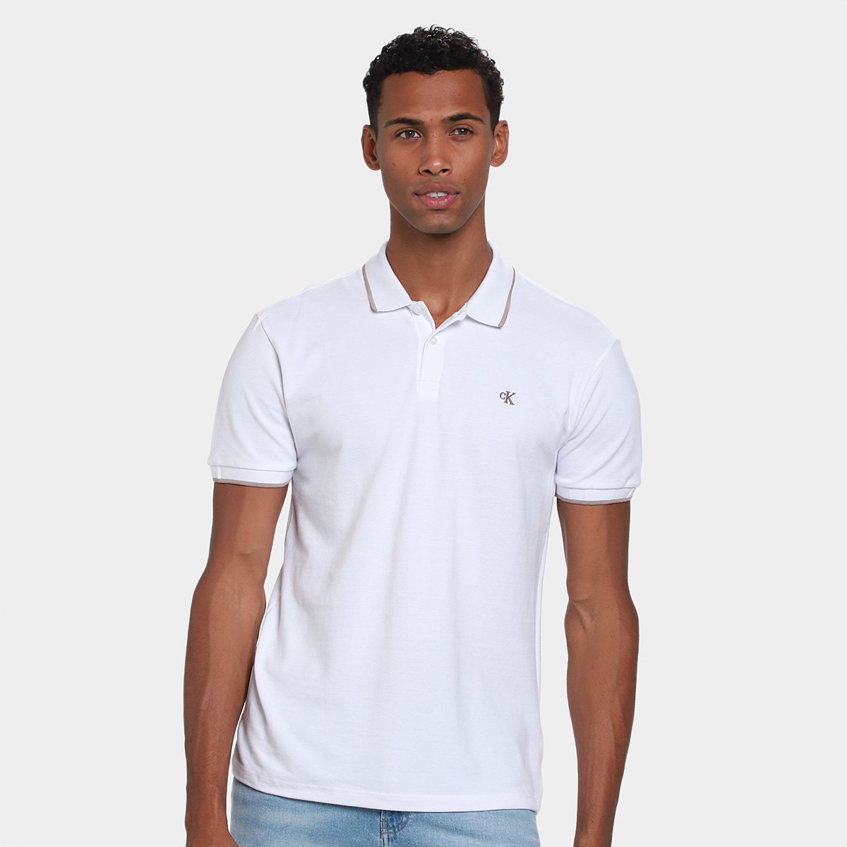 Camisa Polo Calvin Klein Slim Friso Masculina - Branco | Netshoes