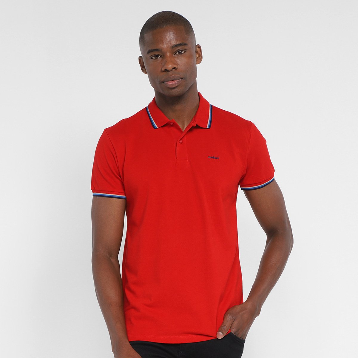 Camisa Polo Colcci Frisos Masculina Vermelho+Marinho Netshoes