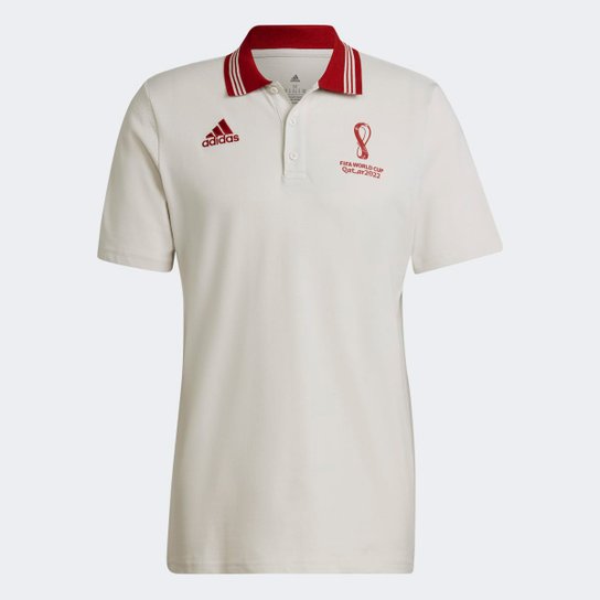 Camisa Polo Copa do Mundo 2022 Adidas Masculina - Bege+Vermelho Menor preço em Camisa Polo Copa do Mundo 2022 Adidas Masculina - Bege+Vermelho