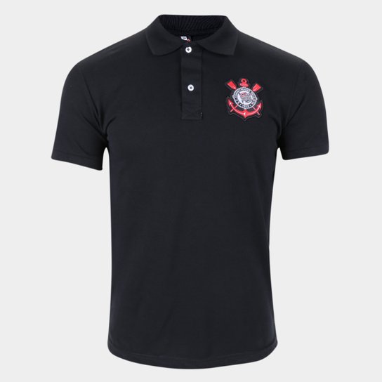 Camisa Polo Corinthians Piquet Masculina - Preto Menor preço em Camisa Polo Corinthians Piquet Masculina - Preto