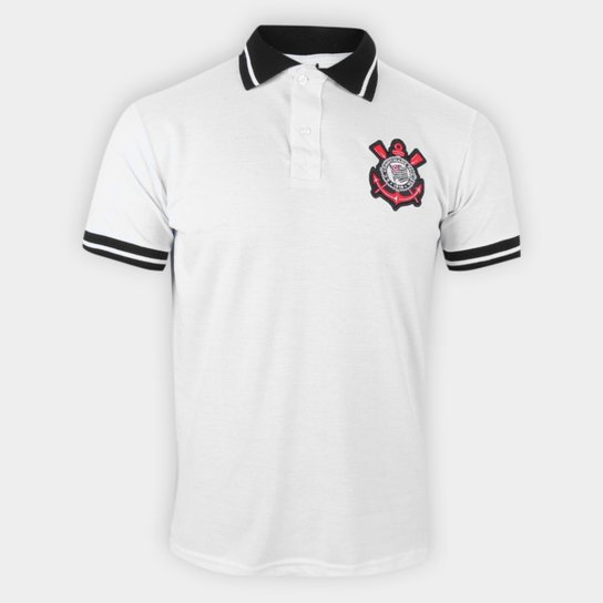 Camisa Polo Corinthians Piquet Stripe Masculina - Branco+Preto Menor preço em Camisa Polo Corinthians Piquet Stripe Masculina - Branco+Preto