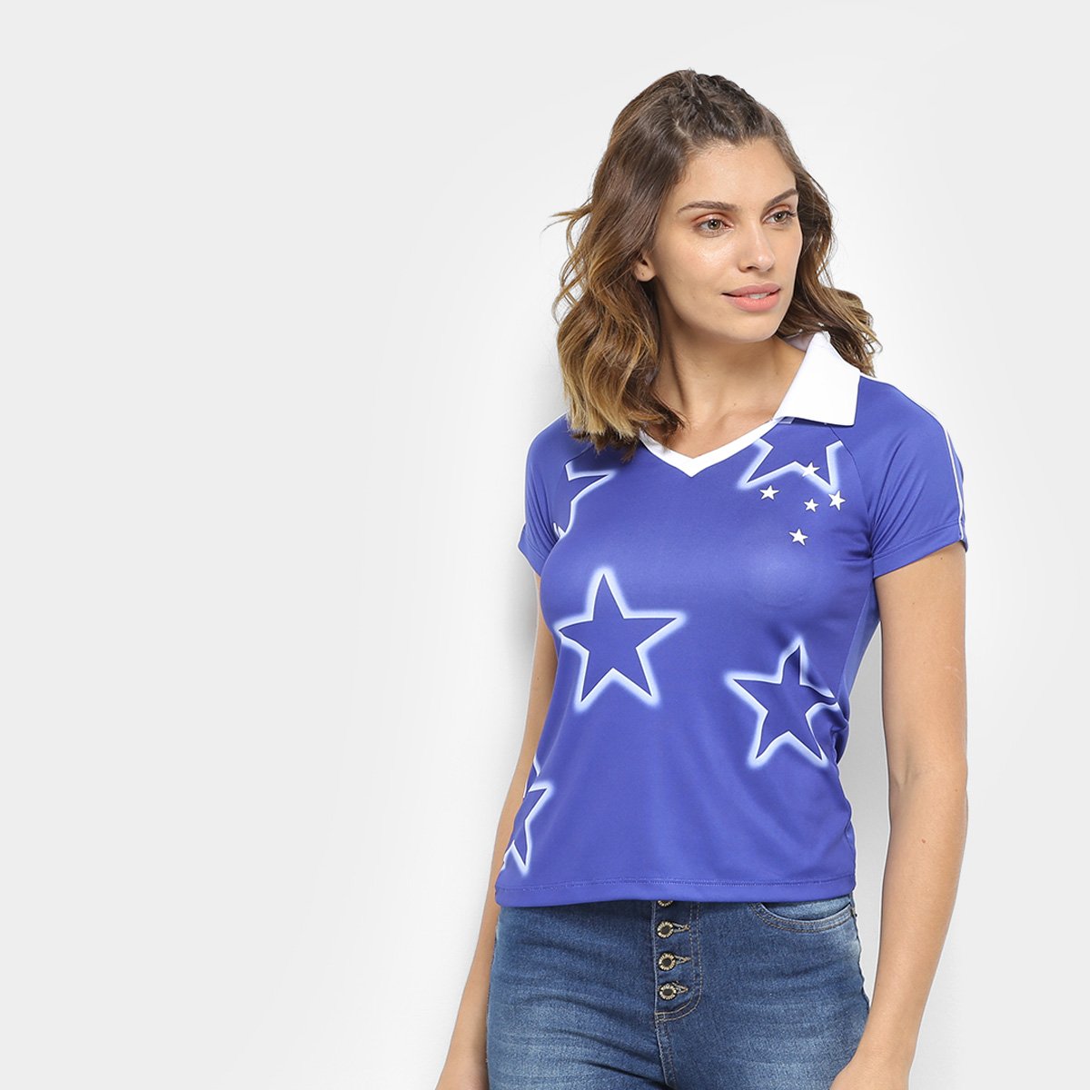 Camisa Polo Cruzeiro Retrô 1997 s/n° Feminina Menor preço em Camisa Polo Cruzeiro Retrô 1997 s/n° Feminina