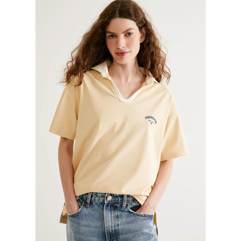 Camisa Polo Feminina Oversized Em Malha Binada