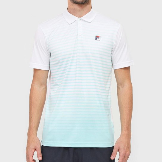 Camisa Polo Fila Aus Player Masculina - Branco+Azul Claro Menor preço em Camisa Polo Fila Aus Player Masculina - Branco+Azul Claro
