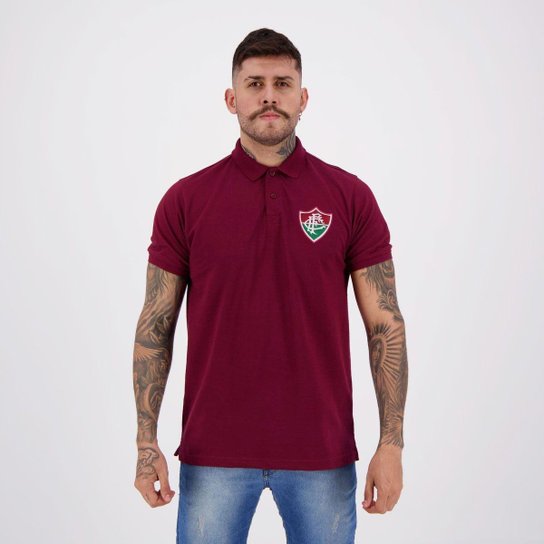 Camisa Polo Fluminense Escudo Grená Masculina - Vermelho Menor preço em Camisa Polo Fluminense Escudo Grená Masculina - Vermelho