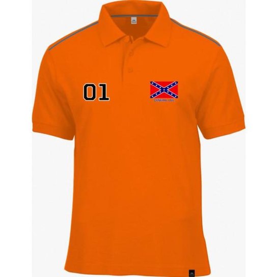 Camisa Polo Fórmula Retrô General Lee Masculina - Laranja Menor preço em Camisa Polo Fórmula Retrô General Lee Masculina - Laranja