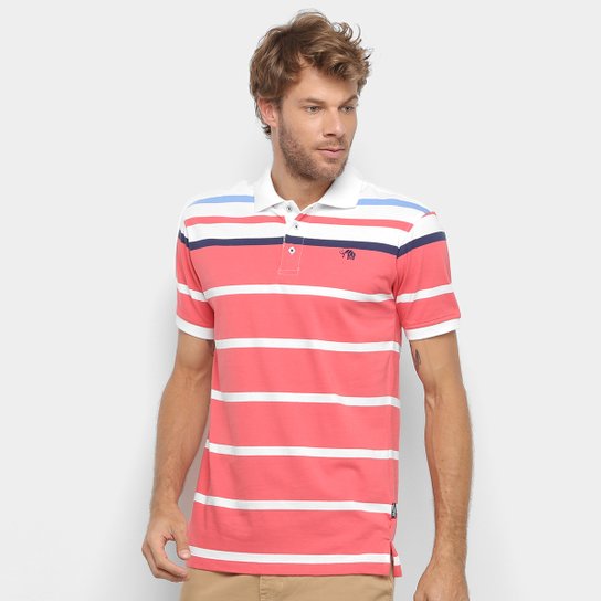 Camisa Polo Gajang Listrada Masculina - Coral Menor preço em Camisa Polo Gajang Listrada Masculina - Coral