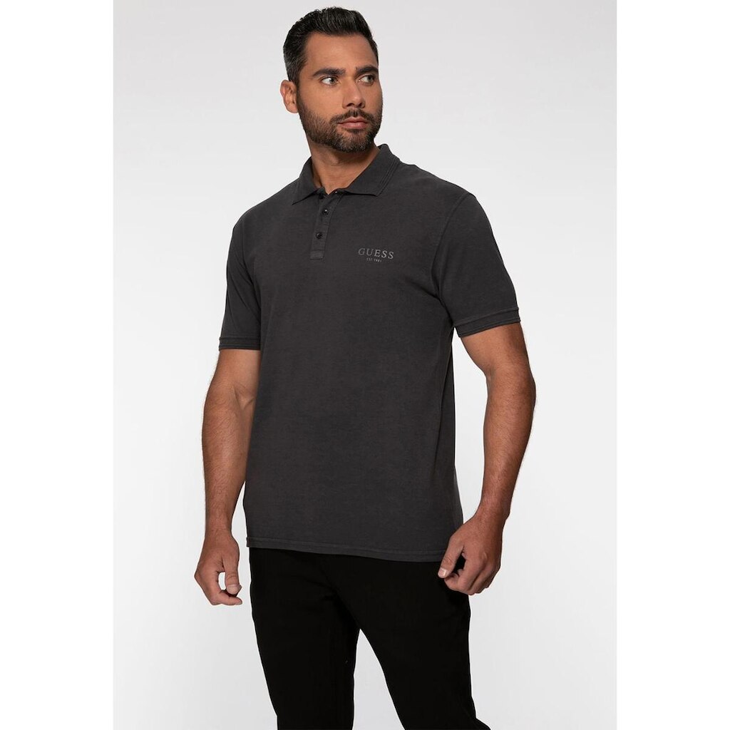 Camisa Polo Guess Silk Relevo Est 1981 Preto