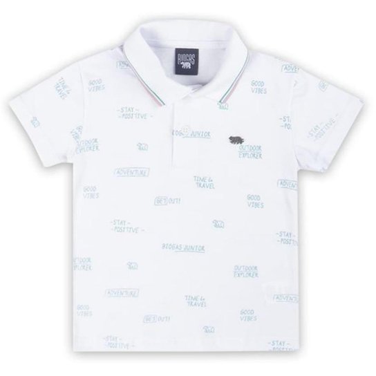 Camisa Pólo Infantil Menino Mangas Curtas Explorer Branco Tam 2 a 3 - Biogás