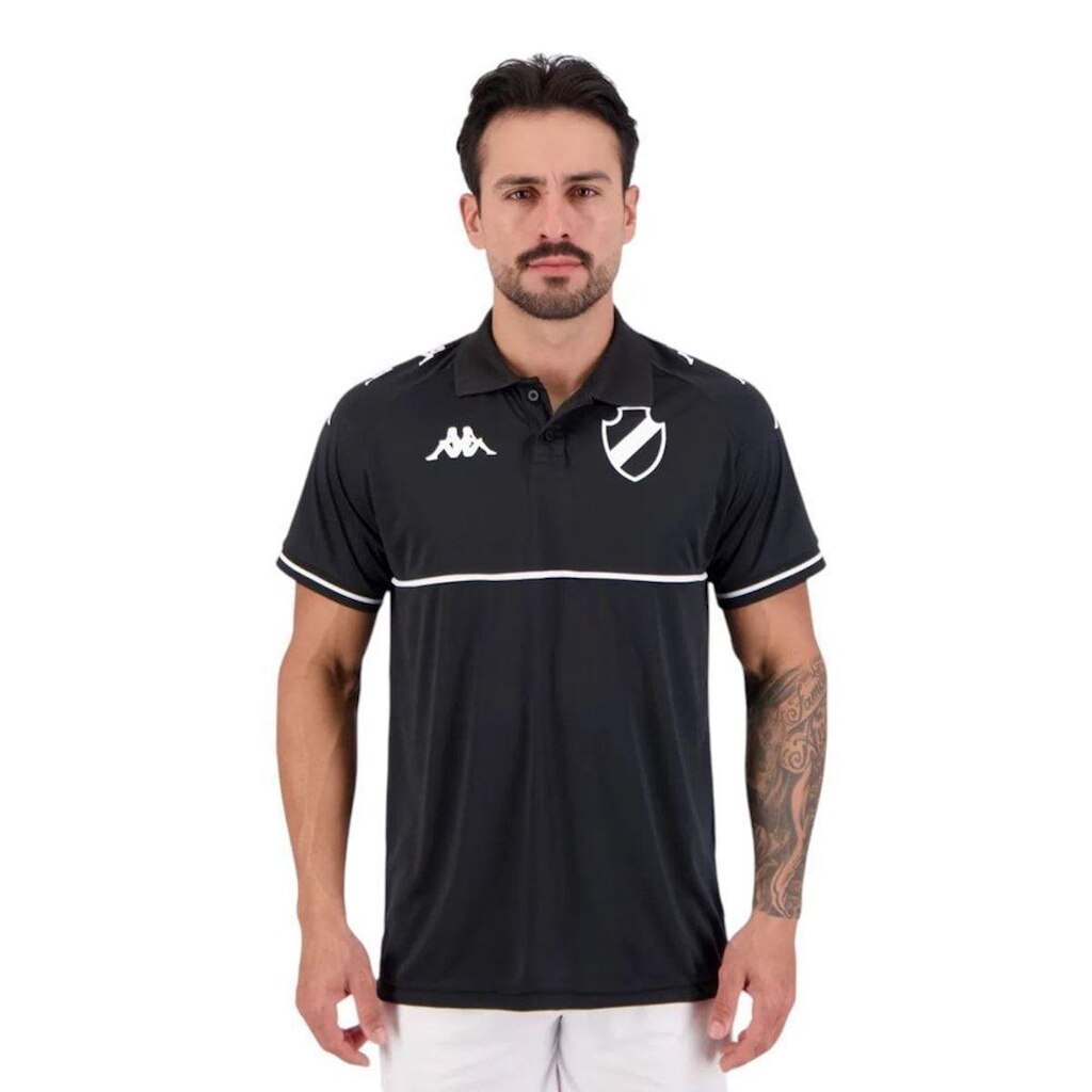 Camisa Polo Kappa Vasco Monochromatic Masculina - Preto e Branco 3G