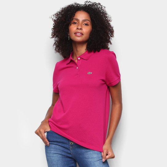 Camisa Polo Lacoste Básica Botão Feminina - Rosa Menor preço em Camisa Polo Lacoste Básica Botão Feminina - Rosa
