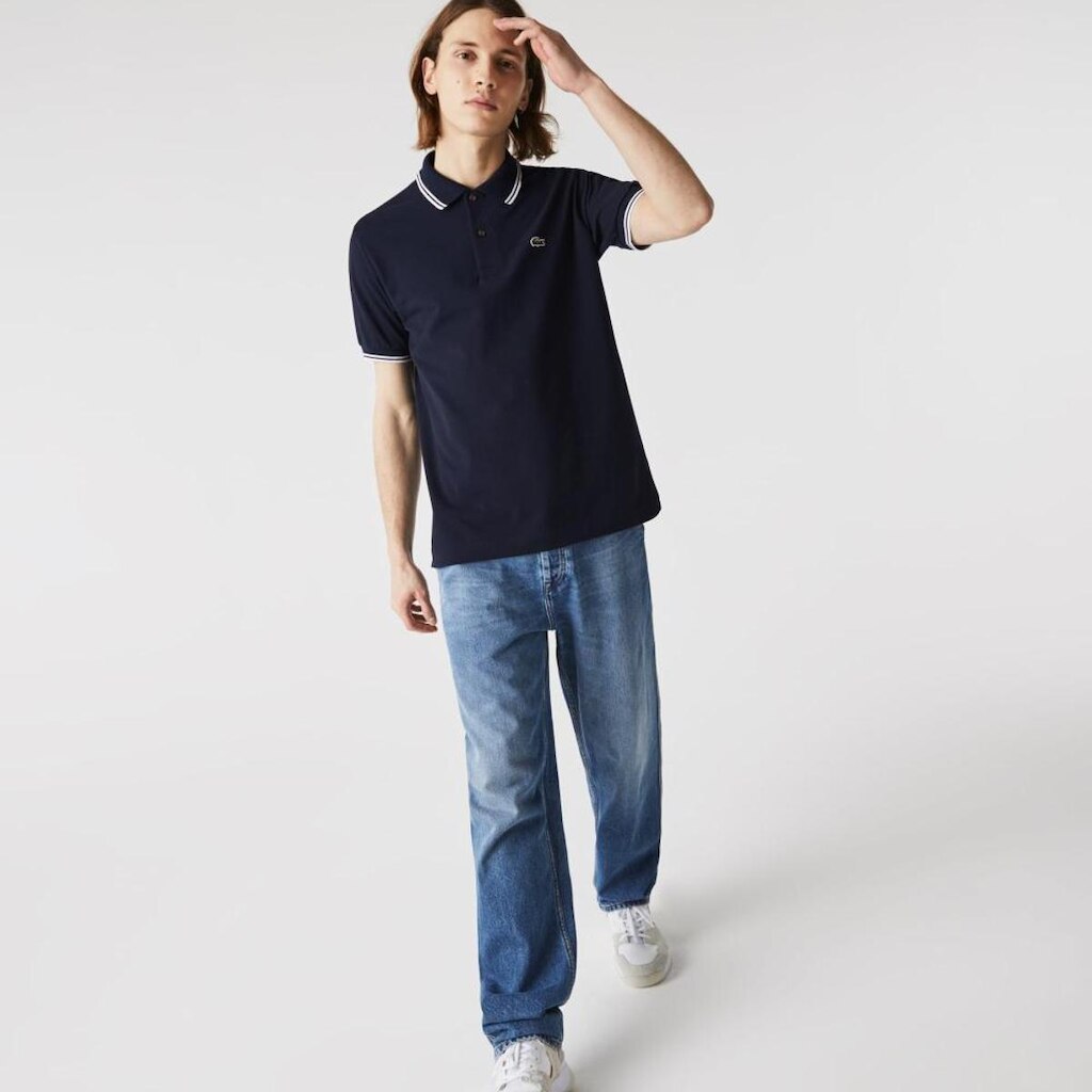 Camisa Polo Lacoste Classic Fit em Piqué de Algodão com Detalhes Listrados Masculina