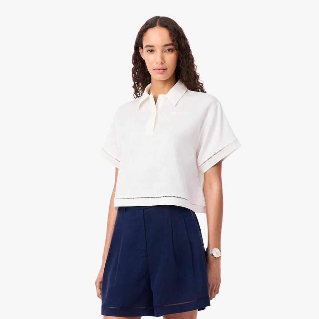 Camisa Polo Lacoste Oversized Em Sarja Fluida Feminina