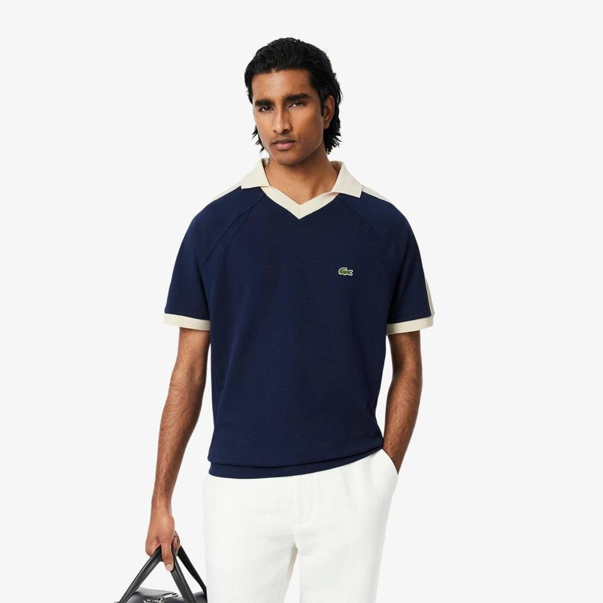 Camisa Polo Lacoste Placa em Piqué Masculina - Azul Navy | Netshoes