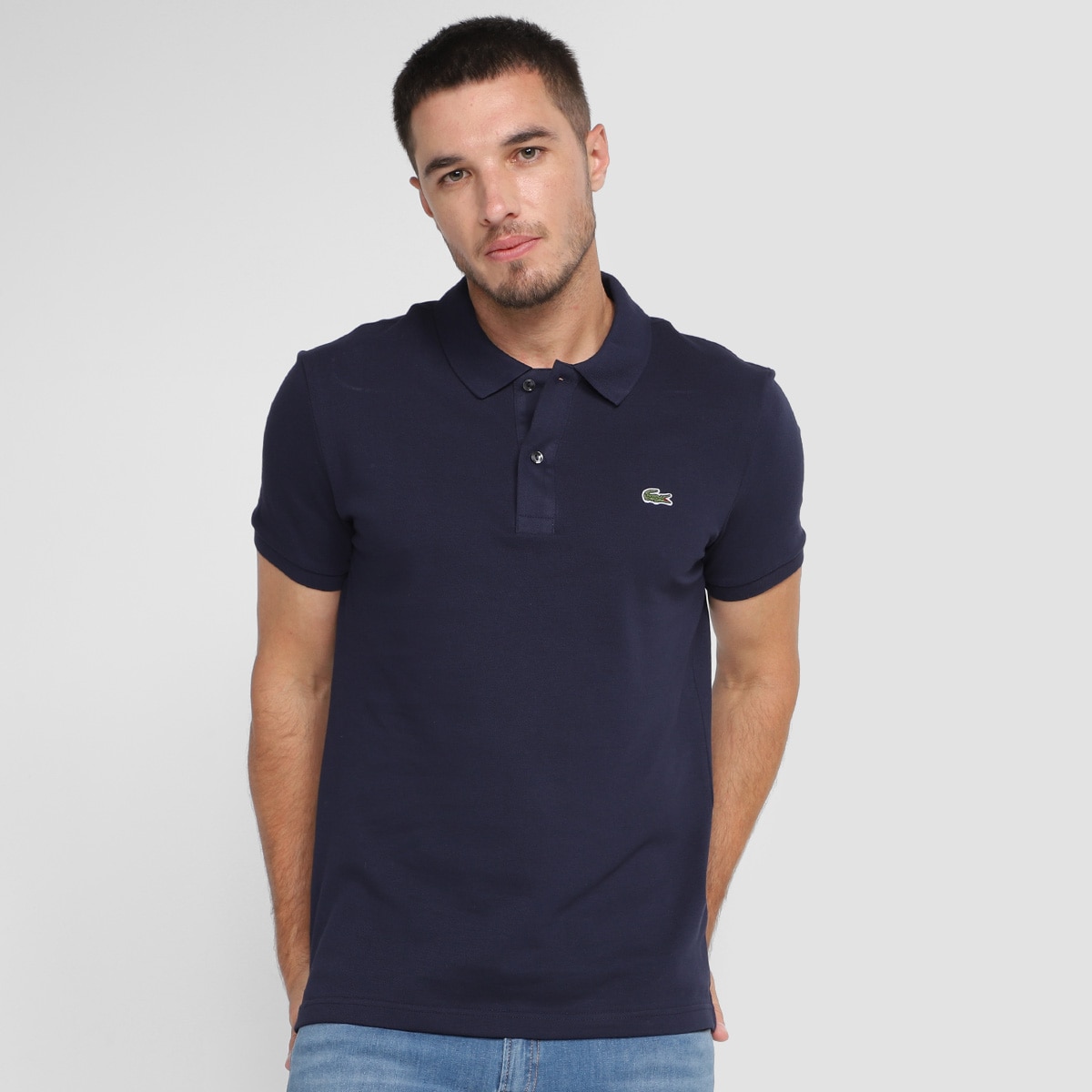 Camisa Polo Lacoste Slim Fit Piquet Masculina Marinho