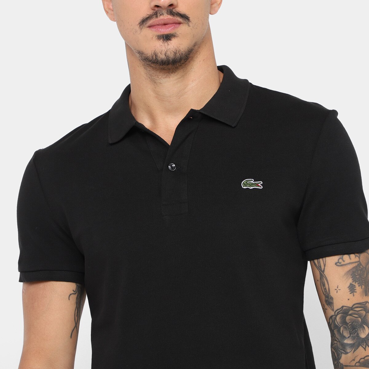 Camisa Polo Lacoste Slim Fit Piquet Masculina - Preto | Netshoes