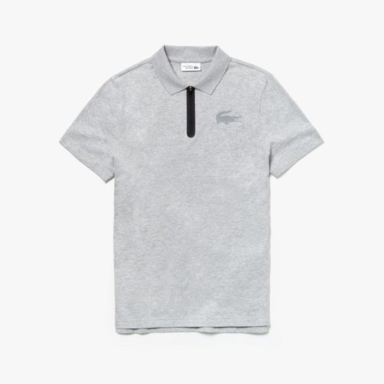 Camisa Polo Lacoste Sport Regular Fit Masculina - Cinza+Preto