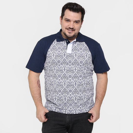Camisa Polo Local Piquet Bicolor Plus Size - Branco