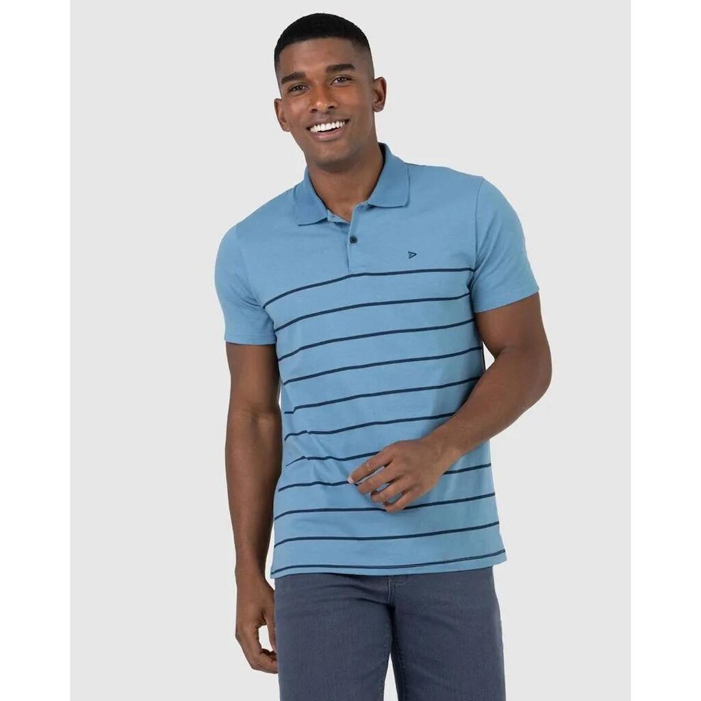 CAMISA POLO MALWEE BÁSICA MASCULINA LISTRADA EM ALGODÃO