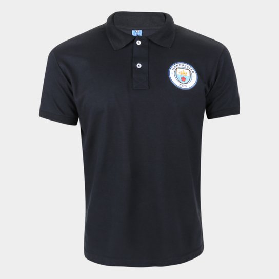 Camisa Polo Manchester City Básica Piquet Masculina - Preto Menor preço em Camisa Polo Manchester City Básica Piquet Masculina - Preto