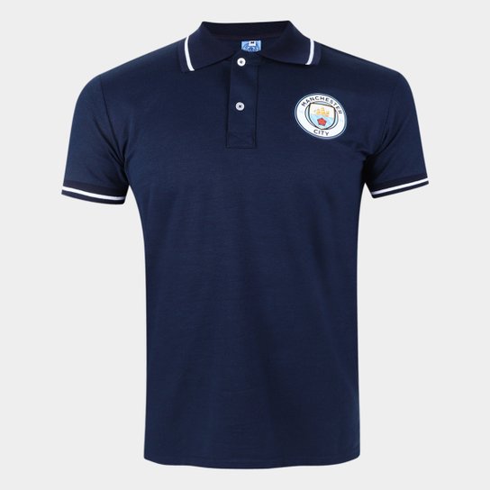 Camisa Polo Manchester City Piquet Masculina - Marinho Menor preço em Camisa Polo Manchester City Piquet Masculina - Marinho