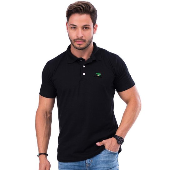 Camisa Polo Masculina Alligathor by Oilec Sports - Preto - Preto Menor preço em Camisa Polo Masculina Alligathor by Oilec Sports - Preto - Preto