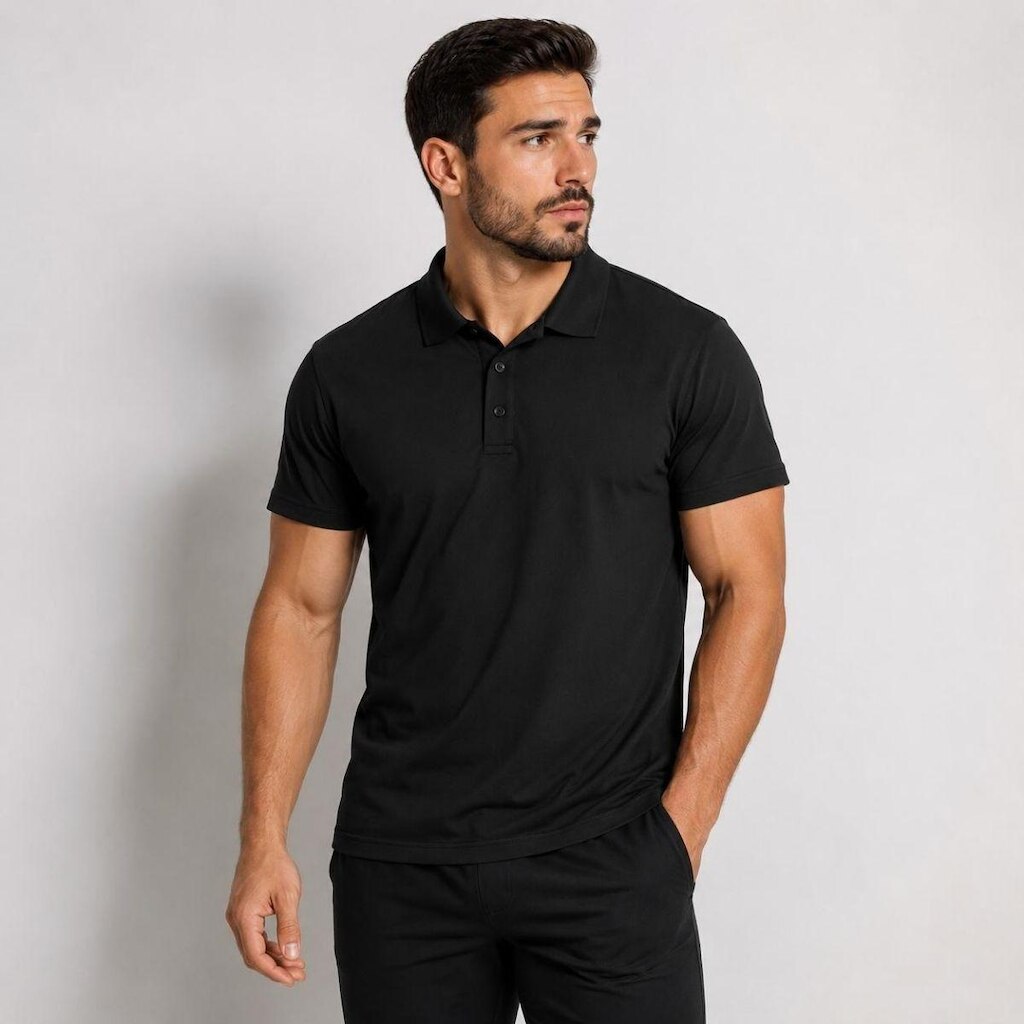 Camisa Polo Masculina Manga Curta Malha Leve Respirável