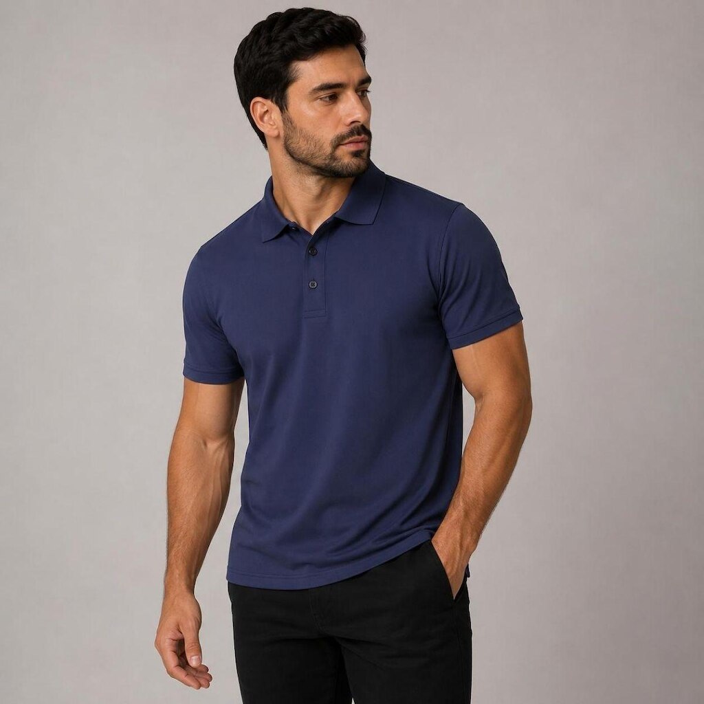 Camisa Polo Masculina Manga Curta Malha Leve Respirável