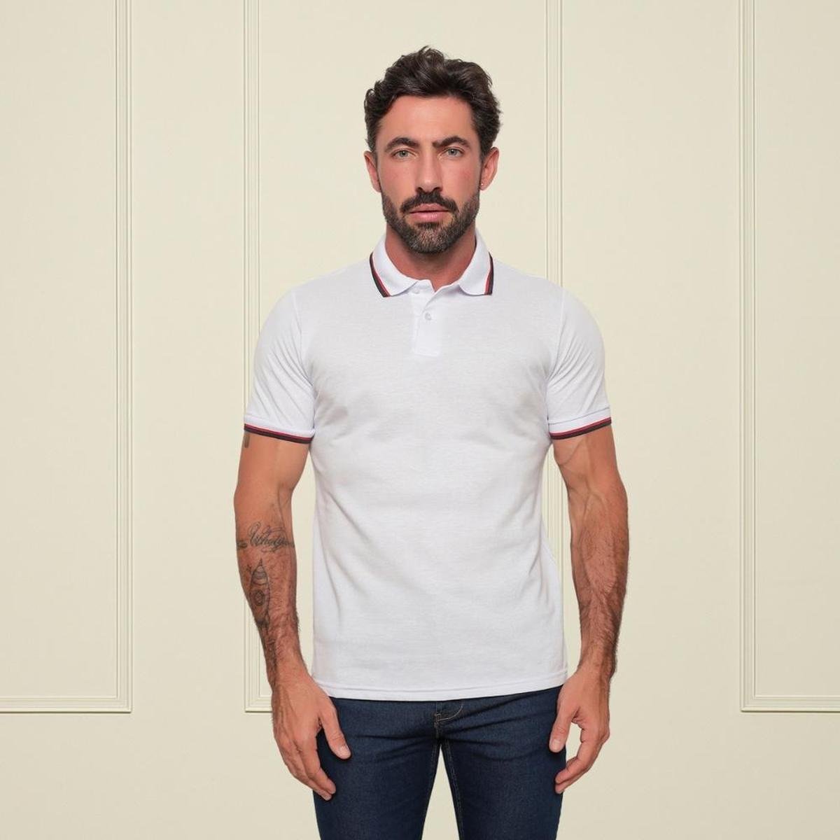 Camisa Polo Masculina Sky Surf Manga Curta Lisa Gola com Botão Camiseta