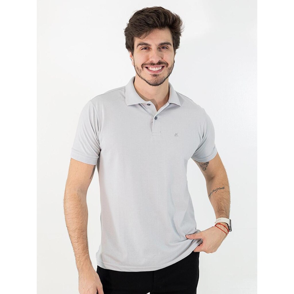 Camisa Polo Masculina Tradicional Textura Listrada Anticorpus