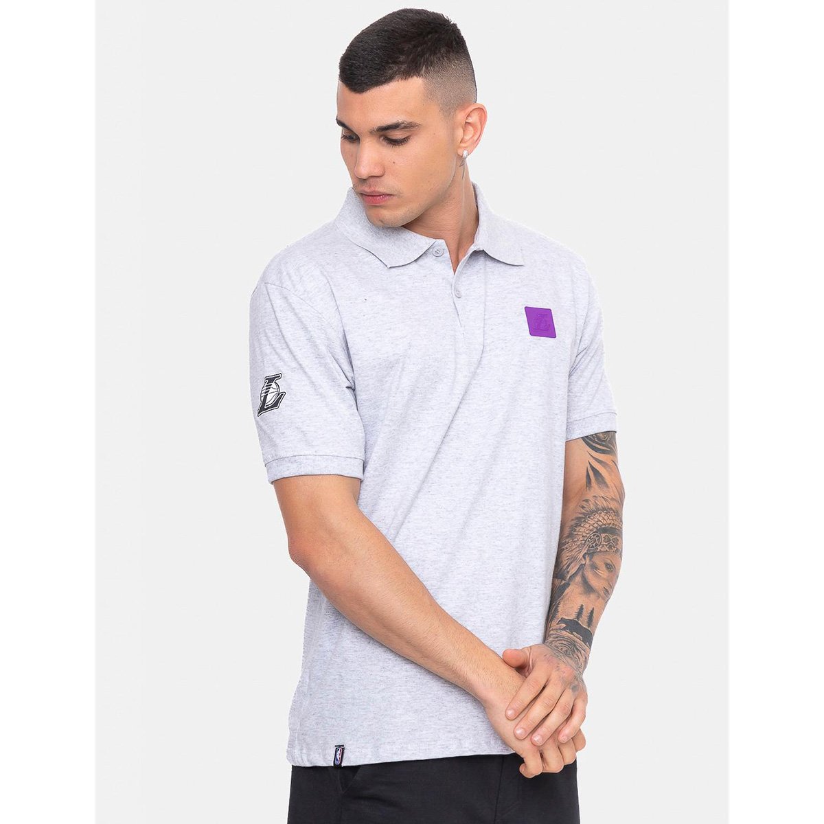 Camisa Polo NBA LA Lakers Rubber Logo Masculina Menor preço em Camisa Polo NBA LA Lakers Rubber Logo Masculina