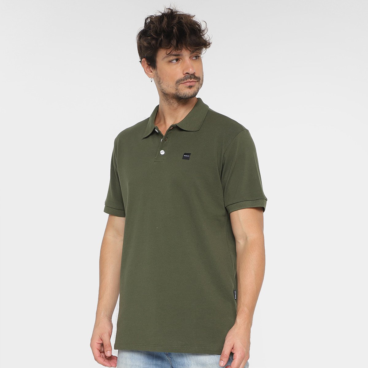Camisa Polo Oakley Básica Patch Masculina Verde Militar
