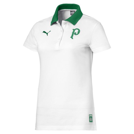 Camisa Polo Palmeiras 19/20 Puma Feminina - Branco e Verde Menor preço em Camisa Polo Palmeiras 19/20 Puma Feminina - Branco e Verde