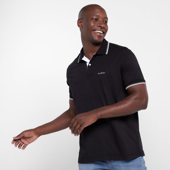Camisa Polo Pierre Cardin Lisa Masculina - Preto Menor preço em Camisa Polo Pierre Cardin Lisa Masculina - Preto