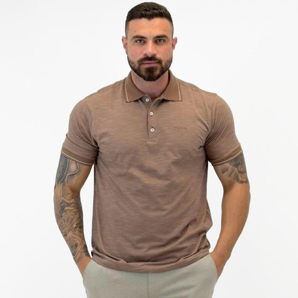 Camisa Polo Pierre Cardin Mescla Manga Curta Masculina