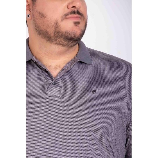 Camisa Polo Piquet Maquinetado Cinza Plus Size