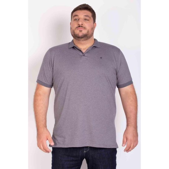 Camisa Polo Piquet Maquinetado Cinza Plus Size