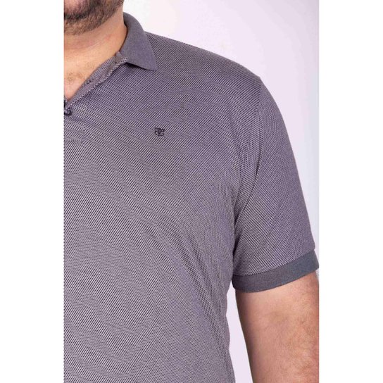 Camisa Polo Piquet Maquinetado Cinza Plus Size