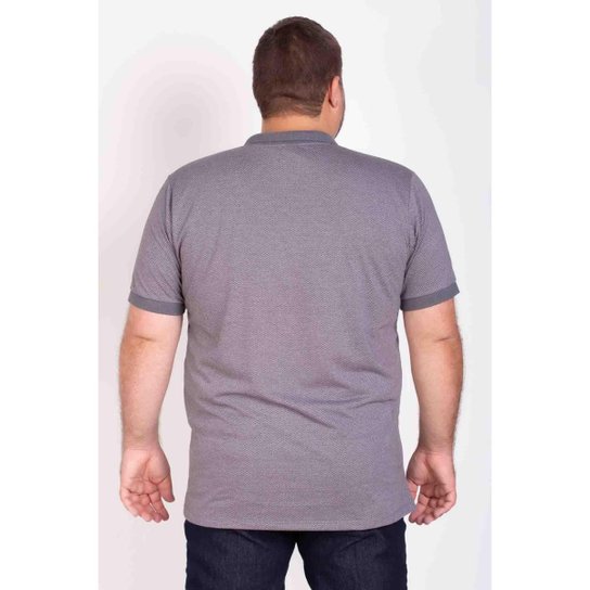 Camisa Polo Piquet Maquinetado Cinza Plus Size