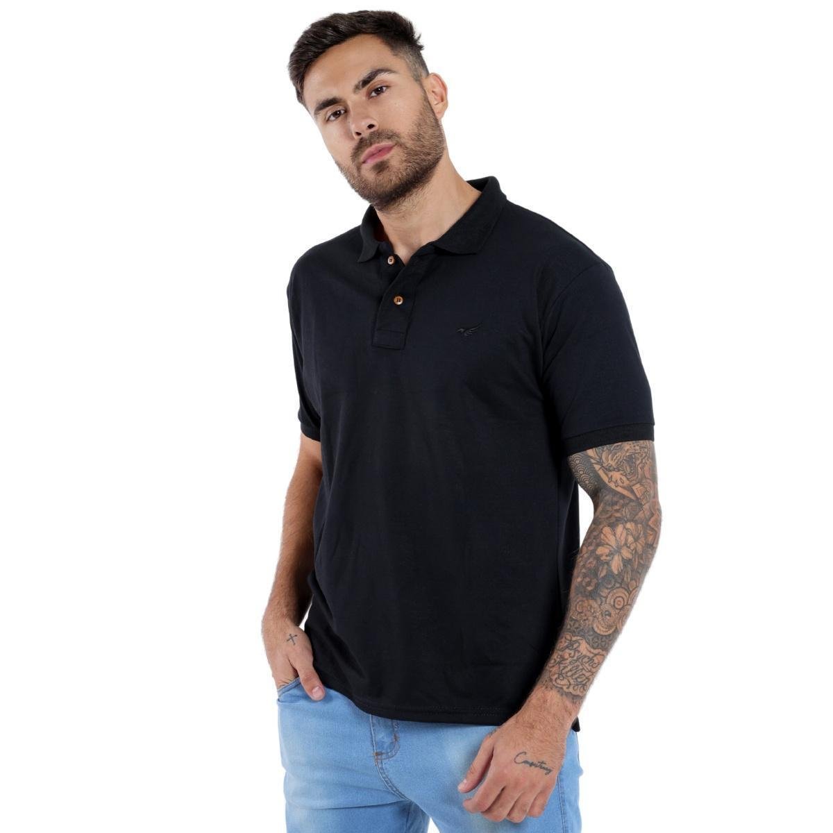 Camisa Polo Piquet Masculina Básica Manga Curta