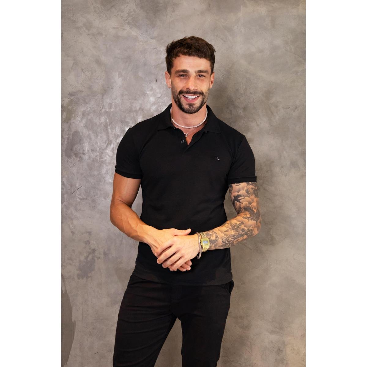 Camisa Polo Piquet Masculina Básica Manga Curta