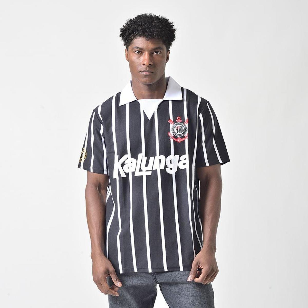 Camisa Polo Retrô Corinthians Kalunga Masculina S/N Preto Corinthians