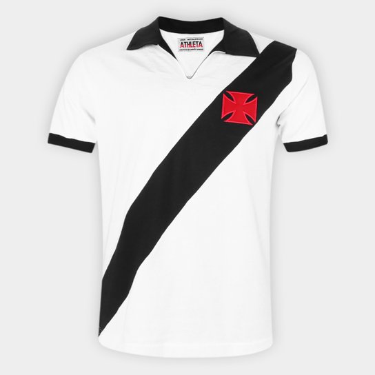 Camisa Polo Retrô Vasco 1960 Athleta Masculina - Branco Menor preço em Camisa Polo Retrô Vasco 1960 Athleta Masculina - Branco