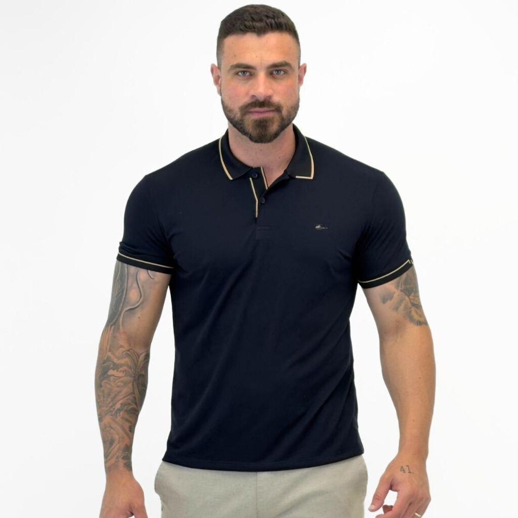 Camisa Polo Sallo Manga Curta com Botão Masculina