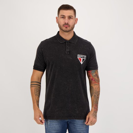 Camisa Polo São Paulo Grid Preto - Preto Menor preço em Camisa Polo São Paulo Grid Preto - Preto