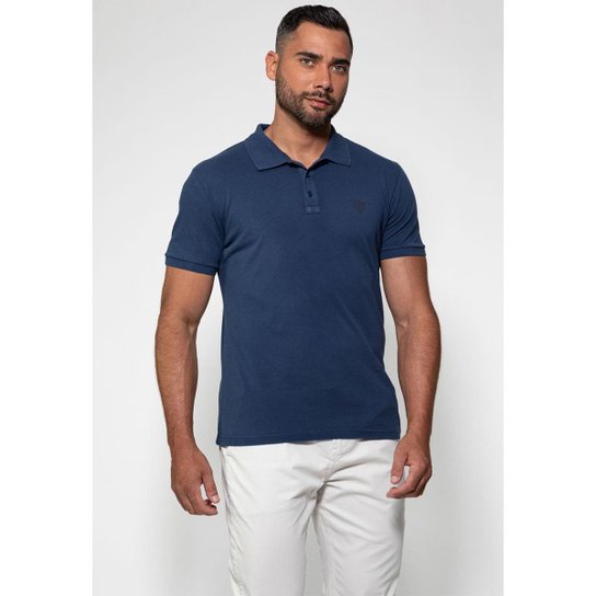 Camisa Polo Silk Triangulo Pq Puff Guess Azul Escuro